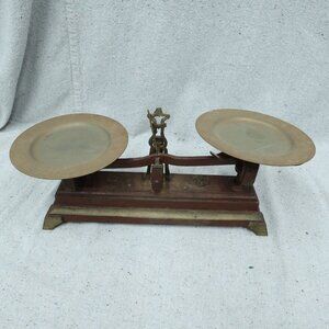 Balance Beam Scale Cast Iron Base Brass Plates Decoration Unbranded